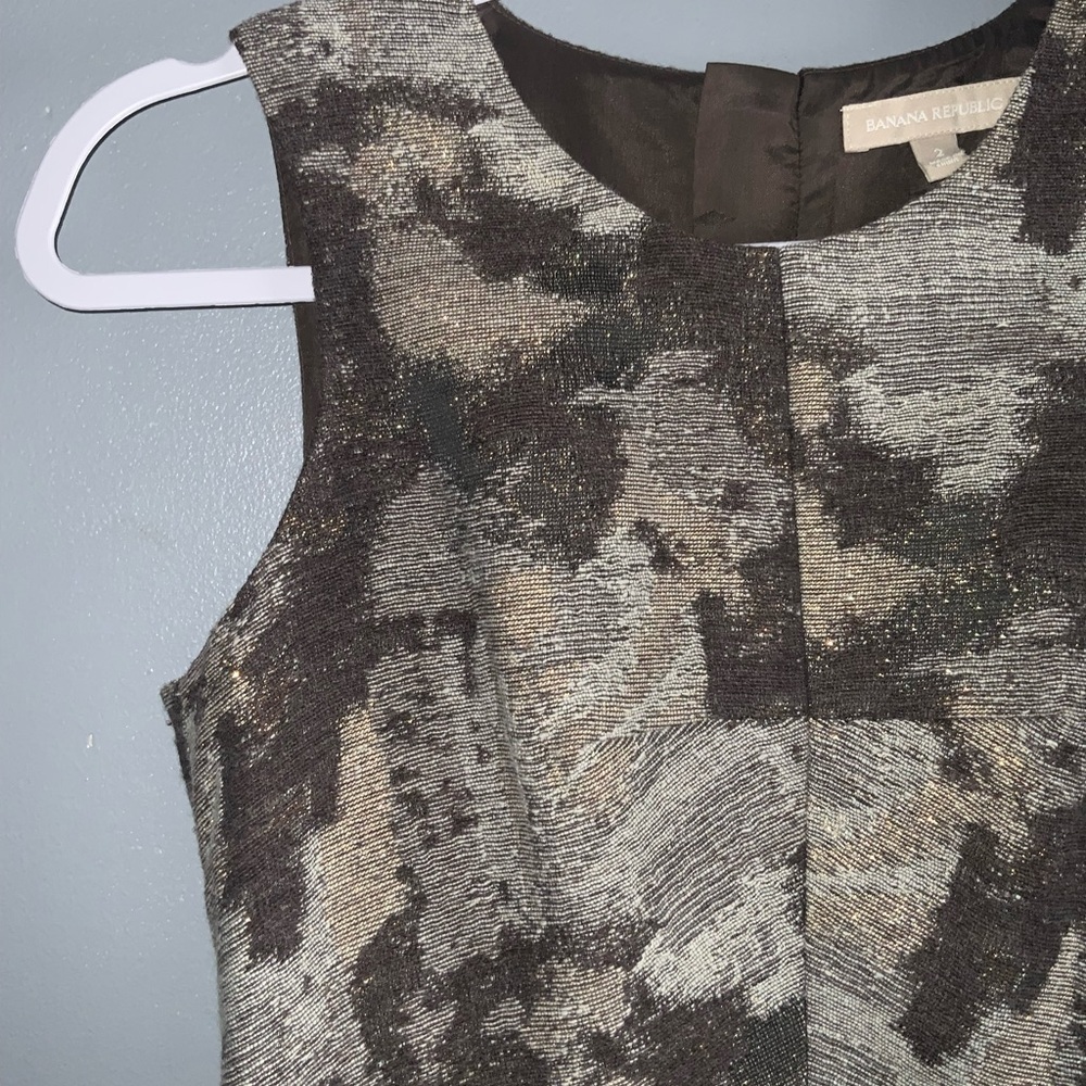Banana Republic Brown Tan Wool Blend Metallic Sleeveless Sheath Career Dress 2 - Picture 7 of 13